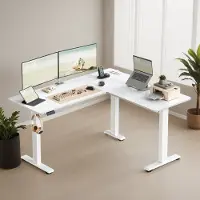 Vasagle - Bureau - Zit Sta Bureau - L-vormig Hoekbureau - Met Stekkerdoos en Geheugenfunctie