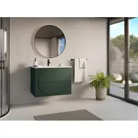 Vente-unique Hangend badkamermeubel met inbouwwastafel - Groen - 80 cm - VUTOMA
