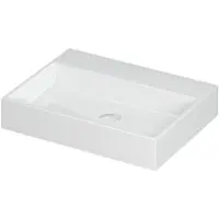 Ink United Wastafel Porselein Zonder Kraangat incl. Porseleinen Click Plug en Verborgen Overloop Systeem - 600x450x110 mm - Glans Wit