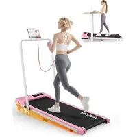 Bigzzia Opvouwbare loopband - 4-in-1 loopband met 7% helling - Walking Pad 1-8 km/u instelbaar - LCD-display - Oppervlak 39 x 94 cm - Motor 2,5 HP - max. 130 kg - Roze