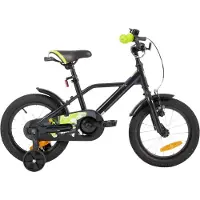 Happiq Kinderfiets – Voor jongens 3-9 jaar – Met stabilisatoren, handrem en terugtraprem – 30-51 cm, zwart
