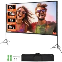 Vevor Projectiescherm 150 cm Projectorscherm 4K HD Projector Screen van Polyester en Aluminiumlegering met Verstelbaar Aluminium Statief en 160 Graden Kijkhoek voor Thuisbioscoop, Vergaderruimte, enz