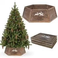 Coil Kerstboomrok, Kerstboomdeken, Kerstboomhoes, Kerstboomstandaard, Kerstboommand, Ovaal, Dennenhout, Bruin, Diameter: 66 cm