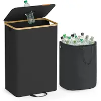 Songmics - Wasmand - Flessencontainer - 100 L Recyclingbak met Deksel en Binnenzak - Voor Keuken
