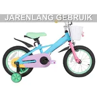 Happiq Kinderfiets – Voor meisjes van 2–8 jaar – Met stabilisatoren en voormand – 30 cm / 36 cm / 41 cm / 46 cm wielen, 46 cm met standaard, blauw