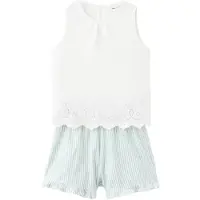 Mango katoenen gestreepte shortama met ruches - wit/groen Effen - maat 110