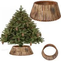 Coil Kerstboomrok, Kerstboomdeken, Kerstboomhoes, Kerstboomstandaard, Kerstboommand, Ovaal, Houtmultiplex, Bruin, Diameter: 66 cm