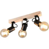 REALITY IMPORT Plafondlamp 3-lichts Lynar zwart met hout