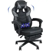 Puluomis Gaming stoel met massagefunctie en voetsteun, 150 kg draagvermogen. Ergonomische bureaustoel, chefstoel, kantoel, race-stoel, computerstoel in grijs en zwart