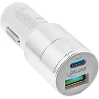 InLine autolader met 1 USB-C en 1 USB-A poort - Quick Charge 3.0 - 6A / wit