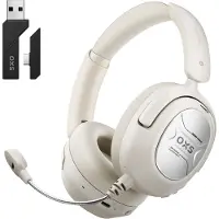 Oxs Storm A2 Draadloze gaming-headset, actieve ruisonderdrukking, 2,4 GHz lage latentie & Bluetooth 5.4, dubbele EQ-modi, 70 uur batterijduur, voor pc, PS4, PS5, switch en mobiele telefoon, wit