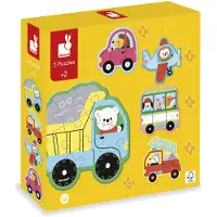 Janod - Puzzel - Voertuigen - 2, 4, 6, 8 en 10 stukjes