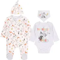 Disney Grijs-witte set: rompertje, body, slabbetje, muts Bugs Bunny OEKO-TEX 0-2 m 56 cm