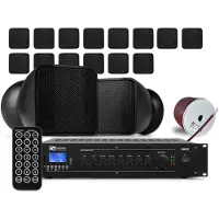 Power Dynamics complete geluidsinstallatie - 16 mini speakers voor winkel of kantoor - 100V - Zwart