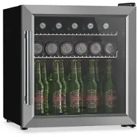 Klarstein drankkoelkast met glazen deur - 47 liter mini-drankkoelkast, ledverlichting, dubbel glas, verstelbare planken, 3-10 °C, onderbouw, stil