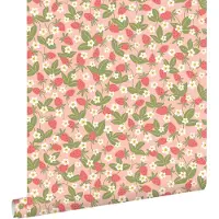 ESTAhome behang aardbeien groen en roze - 50 x 900 cm - 132172