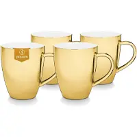 Vtwonen - Set van 4 - Extra Grote Mokken met Oor - Goud - Porselein - 425ml