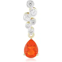 Cavill - Exclusieve Gouden Hanger - 9K Geelgoud - AAA Mexicaanse Druppelvormige Vuuropaal 0,612 ct - 6 Ronde Tanzanische Zirkonen - Luxe Dames Sieraad
