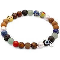 KUZZOI - Armband - Armband Heren Lachend Gezicht Agaat Tijgeroog Schelp Parel Bruin Blauw 925 Sterling Zilver Festival 21 cm -
