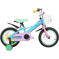 Happiq Kinderfiets 30–46 cm – Voor meisjes van 2–8 jaar voor dagelijks gebruik en spel – Met stabilisatoren, voormand en standaard – Blauw frame
