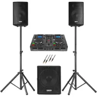 VONYX VX1015BT 2.1 actieve speakerset met met DJ draaitafel - Complete beginner DJ set - 1000W