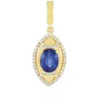 Cavill - Zilveren Hanger - 925 Sterling Zilver - Nepalese Ovale Kyaniet 2,022 ct - 46 Zirkonia's - Marquise Filigraan Design - Blauw Sieraad