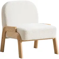 Merax Scandinavische Fauteuil van Chenillestof - Crèmewitte Loungestoel met Houten Onderstel - Moderne Relaxstoel voor Woonkamer en Slaapkamer