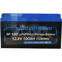 Solarfam SF-100 12.8V 100AH ​​lithium battery - large capacity, safe and stable, with heating and Bluetooth connectivity, suitable for RVs, camping, and marine energy storage.