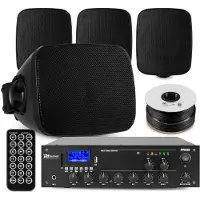 Power Dynamics set van 4 buiten speakers - 2-zone versterker met mini speakers - Bluetooth - Zwart