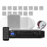 Power Dynamics complete geluidsinstallatie - 16 mini speakers voor winkel of kantoor - 100V - Wit