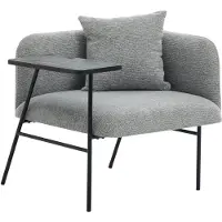 Merax Moderne Fauteuil met Bijzettafel en Zijvakken - Grijze Chenille Stoel met Metalen Frame - Comfortabele Leesstoel voor Woonkamer Slaapkamer en Werkkamer