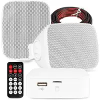 Power Dynamics set van 2 buiten speakers - Waterdichte mini speakerset outdoor - Bluetooth - Wit