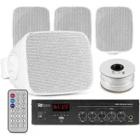 Power Dynamics buiten speakers set van 4 waterdichte mini speakers - Bluetooth en FM radio - Wit