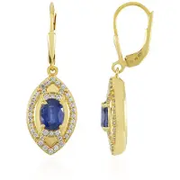 Cavill - Zilveren Oorbellen - 925 Sterling Zilver Verguld - Blauwe Nepalese Kyaniet 1,69 ct - Zirkonen 2,38 ct - Elegante Ovale Edelsteen Oorbellen