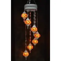 Halay Hanglamp multicolour glas bruin mozaïek Oosterse lamp kroonluchter Crèmewit 7 bollen