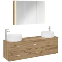 vidaXL Badkamermeubel Set 4 st Artisanaal eiken Bewerkt hout en glas