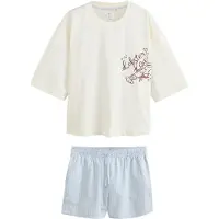 Next Korte pyjama crème / pastelblauw / chocoladebruin / zwart
