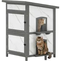 PawHut Cat House-Sparrenhout, Aluminium-60L x 60B x 88H cm-Grijs+Wit
