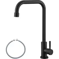 CECIPA MAX Koudwaterkraan Keuken - L-uitloop - Mat Zwart - 360° Draaibare Keukenkraan - RVS 304