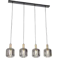 QAZQA Design hanglamp zwart met goud met smoke glas 4-lichts - Zuzanna