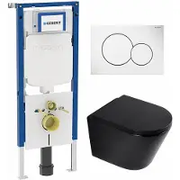 Geberit QeramiQ Dely Toiletset - UP720 inbouwreservoir - witte bedieningsplaat - softclose toilet zitting 35 mm - mat zwart SW1026253/SW1000769/SW1237202/0700518