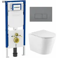 Geberit QeramiQ Dely Toiletset - 36.3x51.7cm - diepspoel - rimless - UP720 inbouwreservoir - softclose toiletzitting - bedieningsplaat licht grijs - rechthoekige knoppen - wit mat