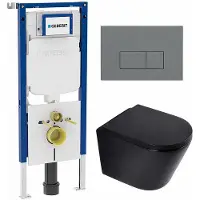 Geberit QeramiQ Dely Toiletset - 36.3x51.7cm - diepspoel - rimless - UP720 inbouwreservoir - softclose toilet zitting 35 mm - bedieningsplaat licht grijs - rechthoekige knoppen - mat zwart