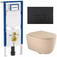 Geberit QeramiQ Dely Swirl Toiletset - 36.3x51.7cm - UP720 Duofix Sigma inbouwreservoir - 35mm zitting - mat zwarte bedieningsplaat - rechthoekige knoppen - beige