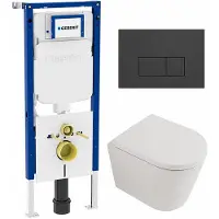 Geberit QeramiQ Dely Toiletset - 36.3x51.7cm - diepspoel - rimless - UP720 inbouwreservoir - softclose toilet zitting 35 mm - bedieningsplaat antraciet mat - rechthoekige knoppen - mat wit