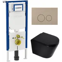 Geberit QeramiQ Dely Toiletset - 36.3x51.7cm - diepspoel - rimless - UP720 inbouwreservoir - softclose toilet zitting 35 mm - bedieningsplaat taupe - ronde knoppen - mat zwart