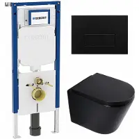 Geberit QeramiQ Dely Toiletset - 36.3x51.7cm - diepspoel - rimless - UP720 inbouwreservoir - softclose toilet zitting 35 mm - kunstof mat zwarte bedieningsplaat - rechthoekige knoppen - mat zwart