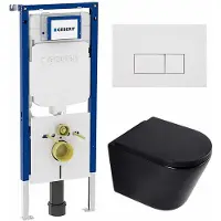 Geberit QeramiQ Dely Toiletset - 36.3x51.7cm - diepspoel - rimless - UP720 inbouwreservoir - softclose toilet zitting 35 mm - glans witte bedieningsplaat - rechthoekige knoppen - mat zwart