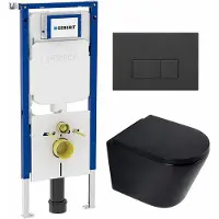 Geberit QeramiQ Dely Toiletset - 36.3x51.7cm - diepspoel - rimless - UP720 inbouwreservoir - softclose toilet zitting 35 mm - bedieningsplaat antraciet mat - rechthoekige knoppen - mat zwart