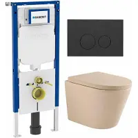 Geberit QeramiQ Dely Toiletset - 36.3x51.7cm - diepspoel - rimless - UP720 inbouwreservoir - softclose toilet zitting 35 mm - bedieningsplaat mat antraciet - ronde knoppen - mat beige